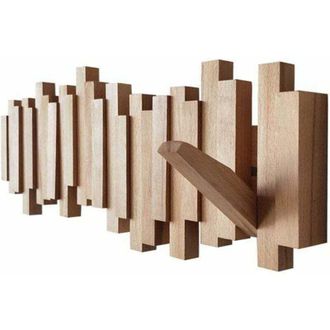 Elle Perchero De Pared De Madera De Haya Y Nogal Negro Con 8 Ganchos. Dise&ntilde;o Moderno Y Plegable. Resistente A La Humedad. Ideal Para Recibidor Y Ba&ntilde;o
