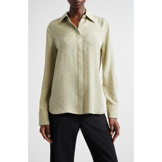 Ferragamo Gancini Jacquard Silk Button-Up Shirt in Burnt Sage at Nordstrom, Size 10 Us