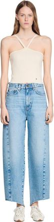 Sandro Short ribbed knit top in Ecru at Nordstrom, Size X-Large