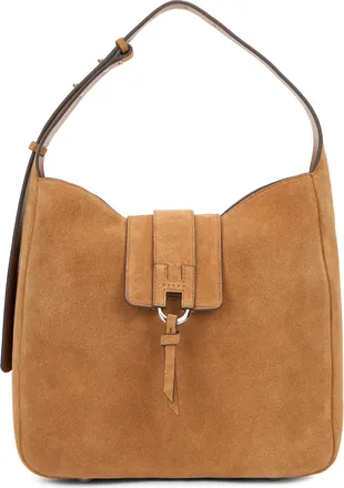 Hogan Womens Shoulder Bag Suede Rosewood Calfskin Handbags Hand