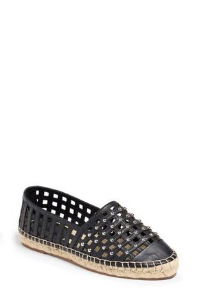 Cinq &agrave; Sept Rochel Cage Studded Espadrille Cap Toe Flat in Black at Nordstrom, Size 10Us