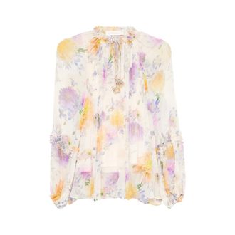 Zimmermann Blouses, female, Multicolor, Size: XS Luna Ruffle Billow Blouse