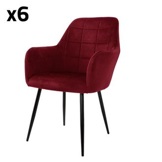 ECD Germany Juego de 6 sillas de comedor, burdeos, con respaldo y apoyabrazos