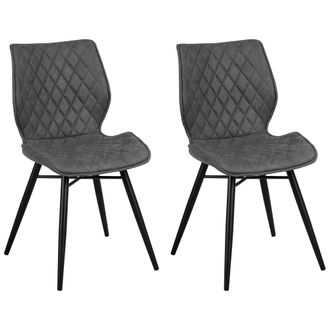 Beliani Juego De 2 Sillas De Comedor Tapicer&iacute;a De Tela Gris Patas Negras Estilo Retro R&uacute;stico Lisle