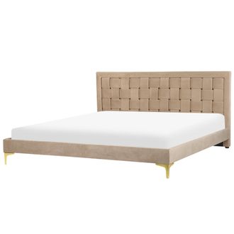 Beliani Beliani - Cama Con Somier De Terciopelo Gris Pardo 180 X 200 Cm Cabecero Patas Limoux