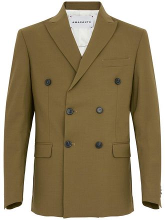Amaranto Double-Breasted Military Green Blazer