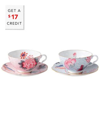 Wedgwood 4Pc Cuckoo Teacup & Saucer Set With $18 Credit