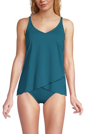 Lands End D-Cup Chlorine Resistant V-Neck Tulip Hem Tankini Swimsuit Top with Adjustable Straps in Paradise Teal at Nordstrom, Size X-Small