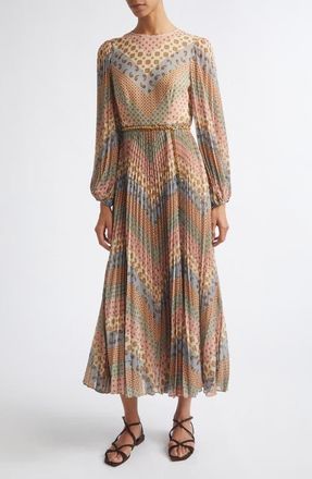 Zimmermann Sunray Chevron Print Long Sleeve Pleated Dress in Chevron Pastel at Nordstrom, Size 4