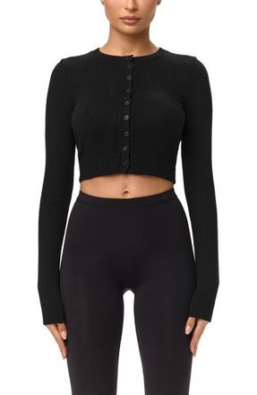Naked Wardrobe Rib Crop Cardigan in Black at Nordstrom, Size X-Large