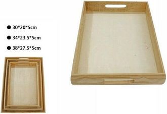 Trade Shop Trade Shop - Set 3 Pezzi Vassoio In Legno Naturale Decoupage Tris Matrioska Scatola 53469a