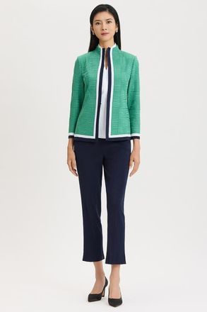 Ming Wang Heritage Contrast Trim Knit Jacket in Kelly Green/indigo/ivory at Nordstrom, Size 3 X