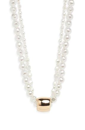 Open Edit Bead Pendant Faux Pearl Collar Necklace in White- Gold at Nordstrom