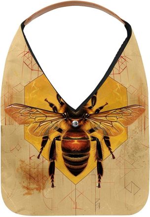 Generic Honey Bee Portrait of Geometric Shapes (6) Reusable Lightweight Grocery Bags - Foldable Into Compact Pouch, Washable & Sturdy, Multipurpose for Shoppi