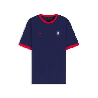 BOSS Stretch-cotton T-shirt with country flag and logo