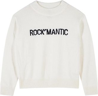 Patrizia Pepe Maglia Slogan - Dames - Ronde hals truien - Wit - M - Wol - Truien & Vesten