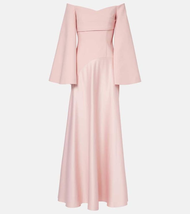 Rina off-shoulder crepe and satin gown