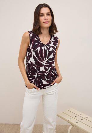 Cecil Shirttop CECIL, Damen, Gr. M (40), rot (mulberry rot), Jersey, Obermaterial: 50% Baumwolle, 50% Modal, gemustert, l&auml;ssig geschnitten h&uuml;ftbedeckend, V-