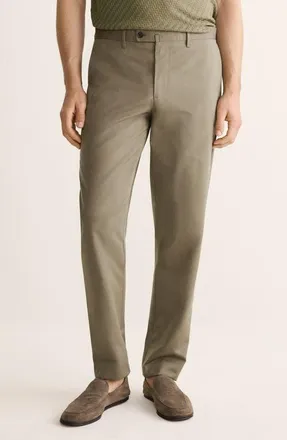 Mango Slim Fit Flat Front Wool & Cotton Twill Pants in Khaki Green at Nordstrom, Size 36