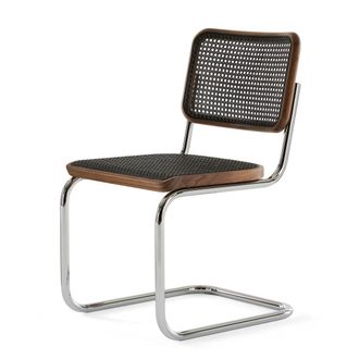 Thonet S 32 V Stuhl, Chrom / Nussbaum / Rohrgeflecht mit Kunststoffst&uuml;tzgewebe dark melange