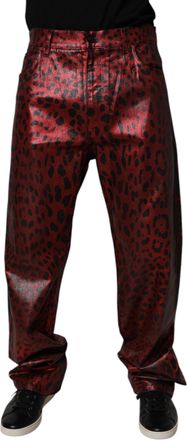 Dolce & Gabbana Red Leopard Cotton Straight Men Denim Jeans Elastane Clothing