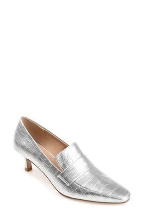 Journee Collection Celina Croc Embossed Loafer Pump - Wide Width Available in Silver at Nordstrom Rack, Size 6.5