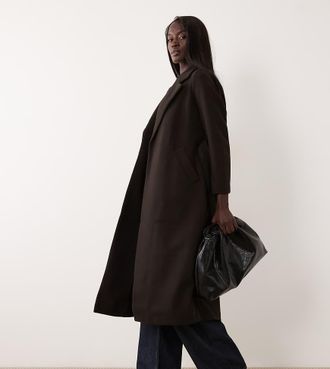 Vero Moda Tall cappotto lungo formale con cintura marrone cioccolato
