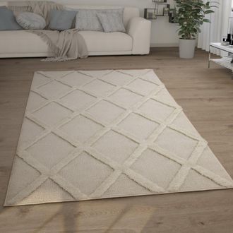 Paco Home Paco Home - Alfombra Sal&oacute;n Pelo Largo Shaggy Efecto 3d &Eacute;tnica Boho Vintage Suave 160x220 Cm, Crema 5