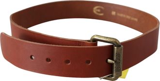 Just Cavalli Womens Brown Leather Logo Bronze Rustic Metal Buckle Belt