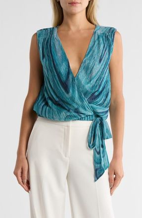 Ramy Brook Cordeli Surplice V-Neck Side Tie Top in Teal Multi at Nordstrom Rack, Size X-Small