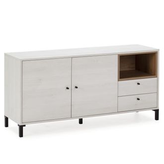 HOMN Aparador bajo 2 cajones, 2 puertas y 1 hueco blanco/negro, 136,5 cm