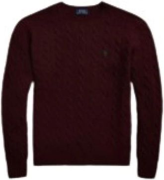 Polo Ralph Lauren Wool Cashmere Cable Knit Crewneck Sweater - Heren - Ronde hals truien - Rood - L - Wol - Truien & Vesten