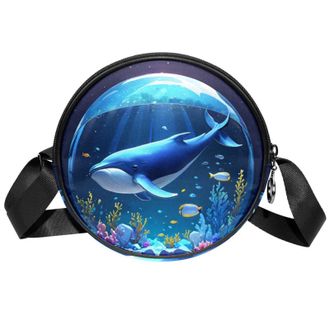 Generic Circle Crossbody Bag for Women, Whale Crystal Ball Small Sling Bag Daypack with Zipper Adjustable Shoulder Straps Casual Ladies Girls Round Purse
