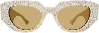 Gucci Ivory Brown Cat-Eye Zonnebril - Dames - Zonnebrillen - Wit - 51 MM - Accessoires