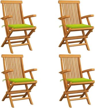 vidaXL Sillas De Jard&iacute;n 4 Uds Madera Teca Con Cojines Verde Brillante Vidaxl