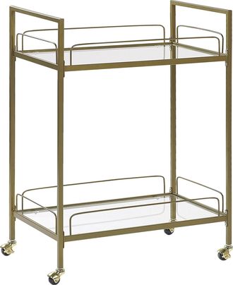 Beliani Carrito De Cocina Con Patas Doradas Y Tapa De Vidrio Templado Con Estante Y Ruedas Estilo Glam Veneta