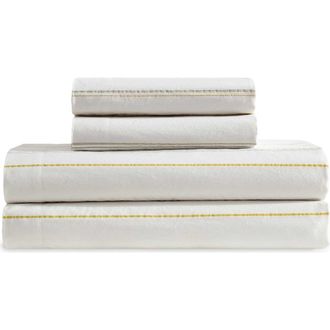 Calvin Klein Pinstripes 200 Thread Count Cotton Percale Sheet Set in Light /Medium Yellow at Nordstrom, Size King
