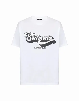 Balmain Mens Balmain 70s Logo Print T-Shirt in White - Size: 38