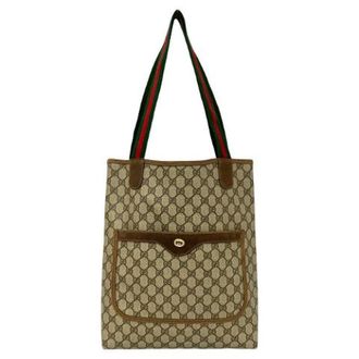 Gucci Pre-owned Tote Bags, female, Brown, Size: ONE SIZE Pre-owned GG Canvas Leather Tote Bag