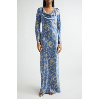 Veronica Beard Ember Long Sleeve Paisley Silk Blend Maxi Dress in Blue Coast Multi at Nordstrom, Size 10