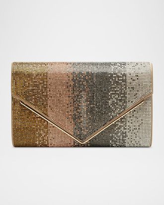 Rafé New York Candy Striped Rhinestone Satin Envelope Clutch Bag