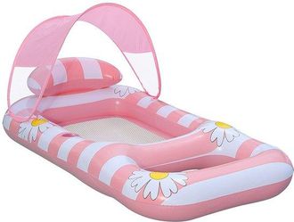No Brand Silla Hinchable Para Piscina - Con Parasol Extra&iacute;ble - Portavasos - Estampado De Margaritas - Rosa