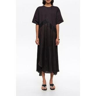 Bimba & Lola Two-Material Asymmetric Dress in Black at Nordstrom, Size Xx-Small Eu