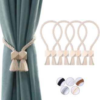 OEM Paquete De 4 Sujetadores Magn&eacute;ticos Para Cortinas, Alzapa&ntilde;os De Algod&oacute;n Tejidos A Mano, Clips Para Cortinas, Alzapa&ntilde;os Para Cortinas - Crezuo
