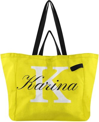 Generic Custom Neon Yellow pattern Reusable Canvas Tote Bag, Heavy Duty Grocery Shopping Bag with Large Capacity Hard Bottom Double Handles Work Groceries Tra