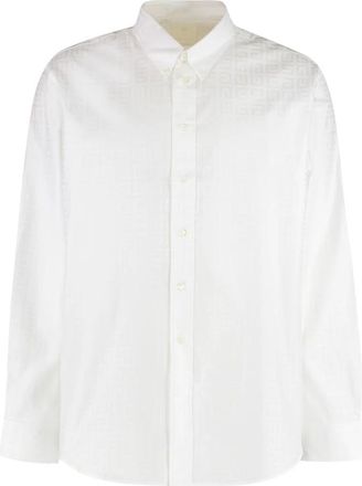 Givenchy 4G Geborduurd Katoenen Shirt - Heren - Zakelijke Overhemden - Wit - 4XL - Katoen - Overhemden