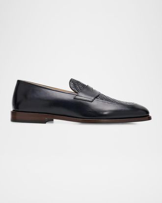 Brunello Cucinelli Men & apos;s Woven Vamp Leather Penny Loafers