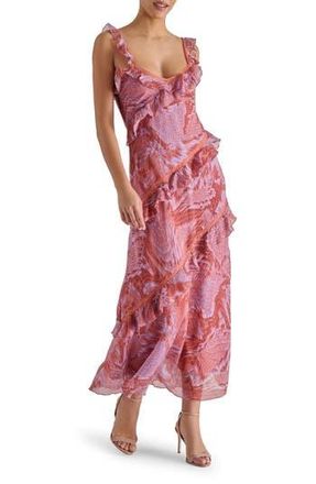 Steve Madden Versailles Sleeveless Ruffle Dress in Pink Snake at Nordstrom Rack, Size 4