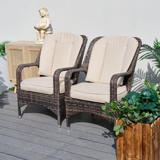 Direct Wicker 2-Piece Outdoor PE Rattan Dining Chairs, Grey in Brown | Size: 1 Pack