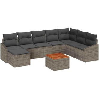 vidaXL Conjunto De Sof&aacute; De Jard&iacute;n 9 Pcs Gris